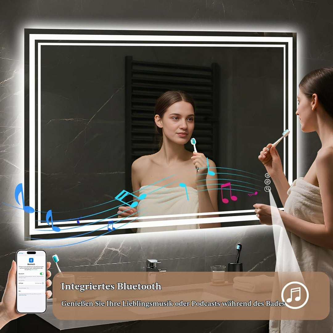 Badspiegel-mit-Beleuchtung 80x60 - LED Badezimmerspiegel mit Bluetooth - Badezimmer Spiegel mit Bele