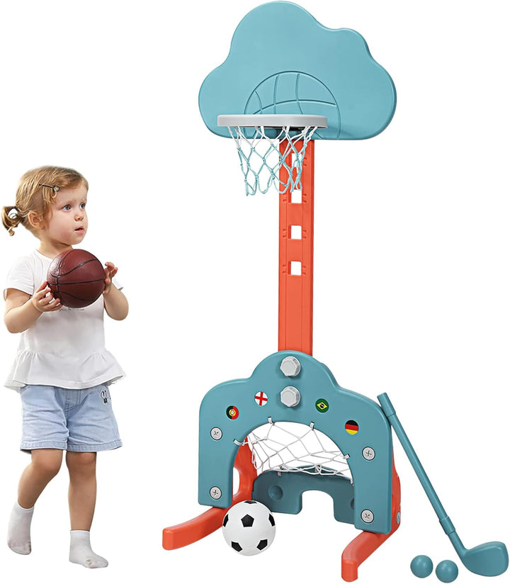 GOPLUS 3-in-1 Kinder Spielplatz, Basketballkorb &amp; Fussballtor &amp; Golfspiel, Höhenverstellbarer Basket