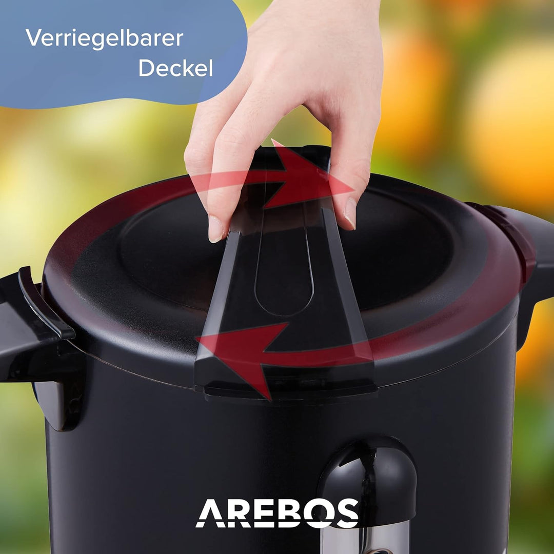 Arebos Glühweinkocher 950 W | Heissgetränkespender | 8,8 L | mit Auffangschale, Auslasshahn, Thermos