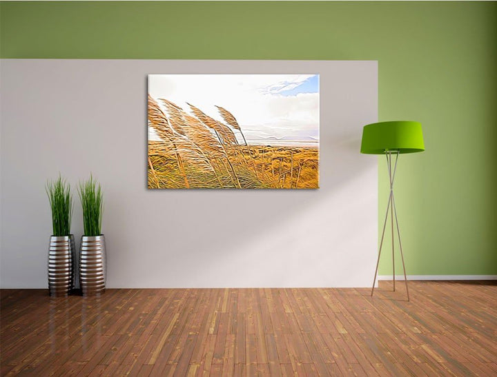 Schönes Schilf in den Dünen Deluxe Format: 100x70 cm auf Leinwand, XXL riesige Bilder fertig gerahmt