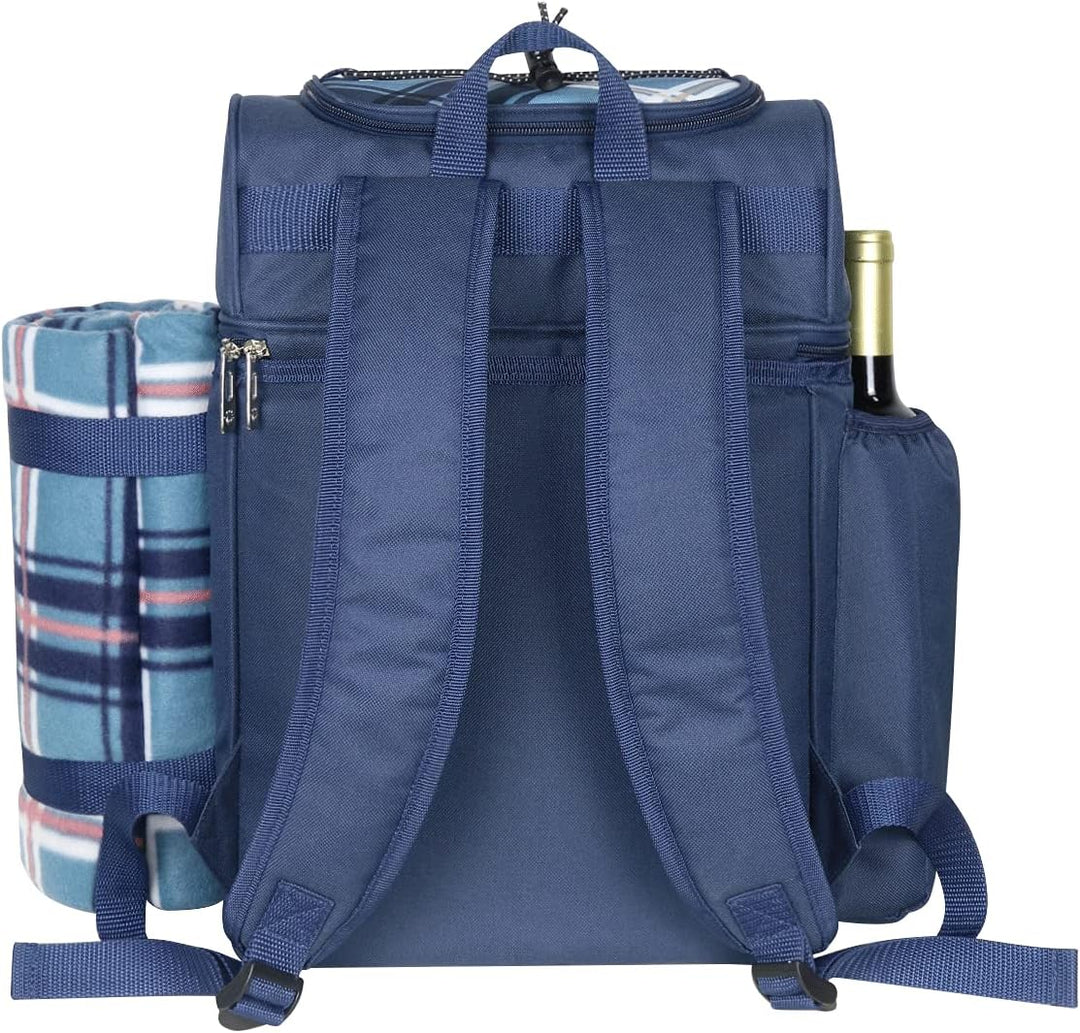 Hap Tim Picknickkorb Rucksack für 2 Personen mit isoliertem auslaufsicherem Kühlfach, Weinhalter, Fl