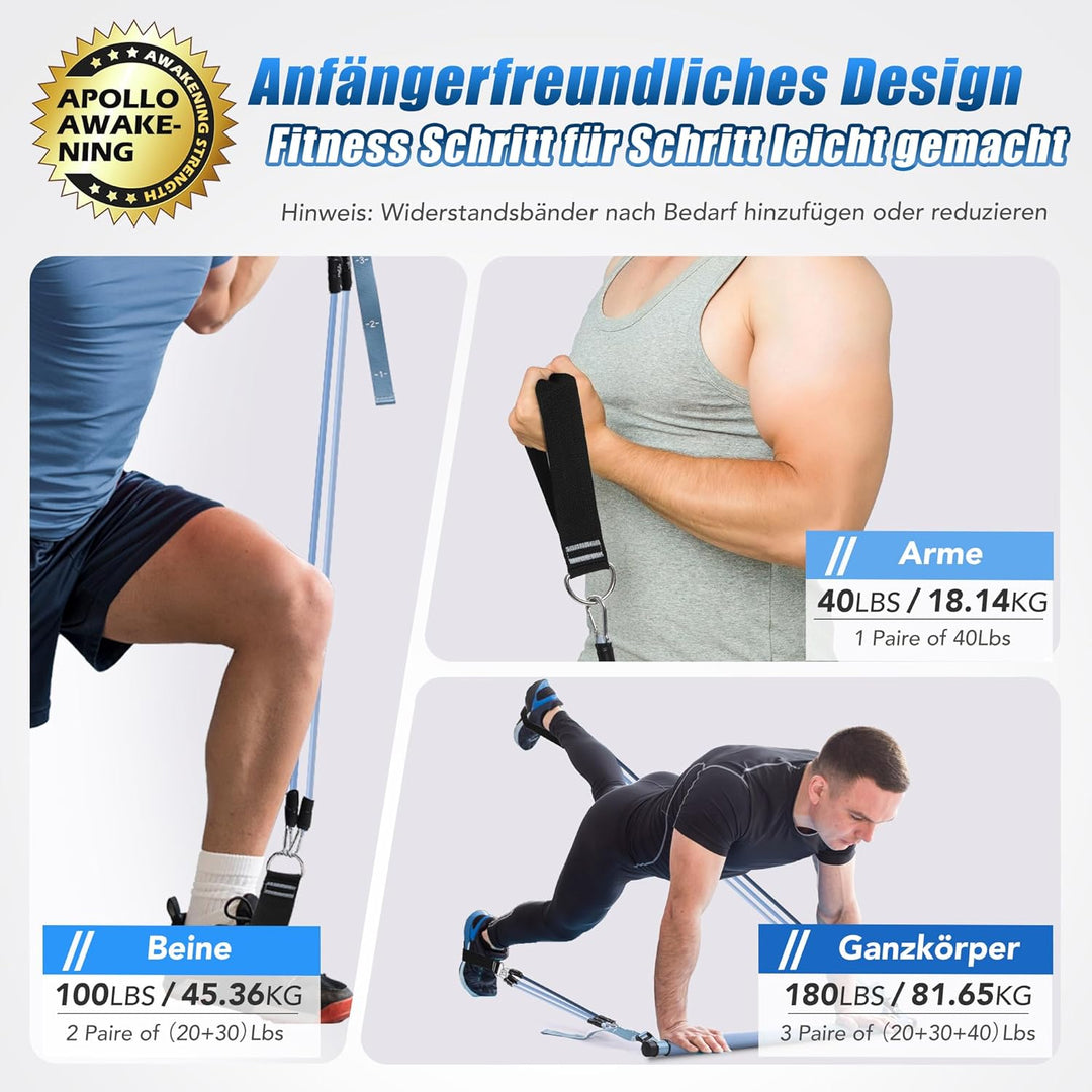 ALongSong Pilates Bar Set mit Widerstandsbänder Krafttraining 180LBS/140LBS Resistance Bands Fitness