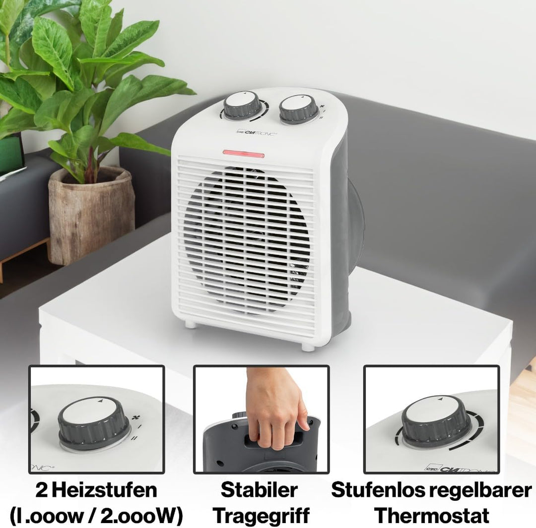 Clatronic® mobiler & kompakter Heizlüfter | Heizlüfter 2000W & 1000W | Heizkörper mit Ventilatorfunk
