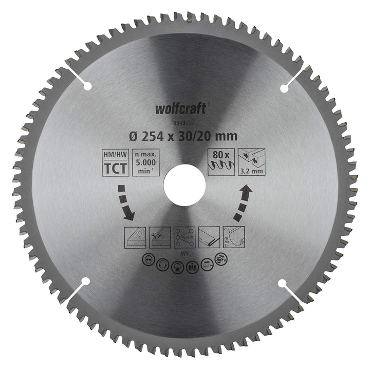 wolfcraft 6543000 Kapp- und Gehrungssägeblatt ø 254 mm - feine, saubere Schnitte ø 254 mm 80 Zähne,