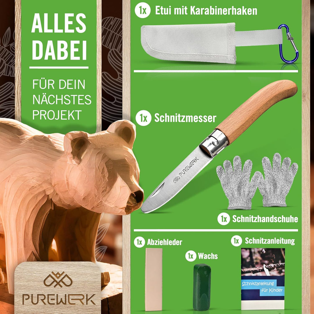 Schnitzmesser Kinder ab 6 Jahre [mit abgerundeter Spitze] - klappbares Outdoor-Taschenmesser mit Hol