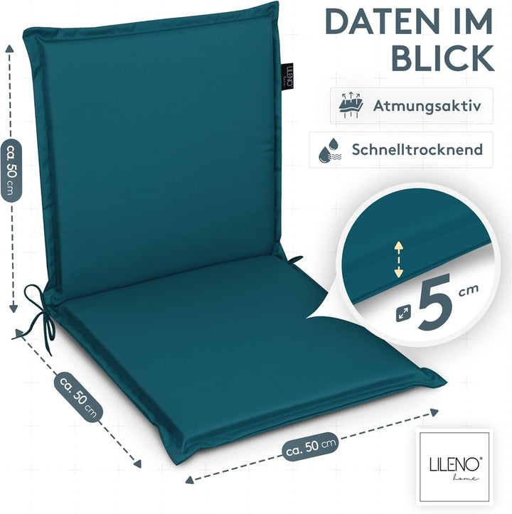 LILENO HOME Gartenstuhl Auflagen [1er Set - Niedriglehner] in Petrol - Bequeme Liegen als Sitzauflag