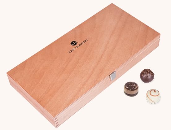 CHOCOLISSIMO Schokolade Geschenk - Pralinen Geschenk - 30 Pralinen im Holzkästchen - Luxus Pralinen
