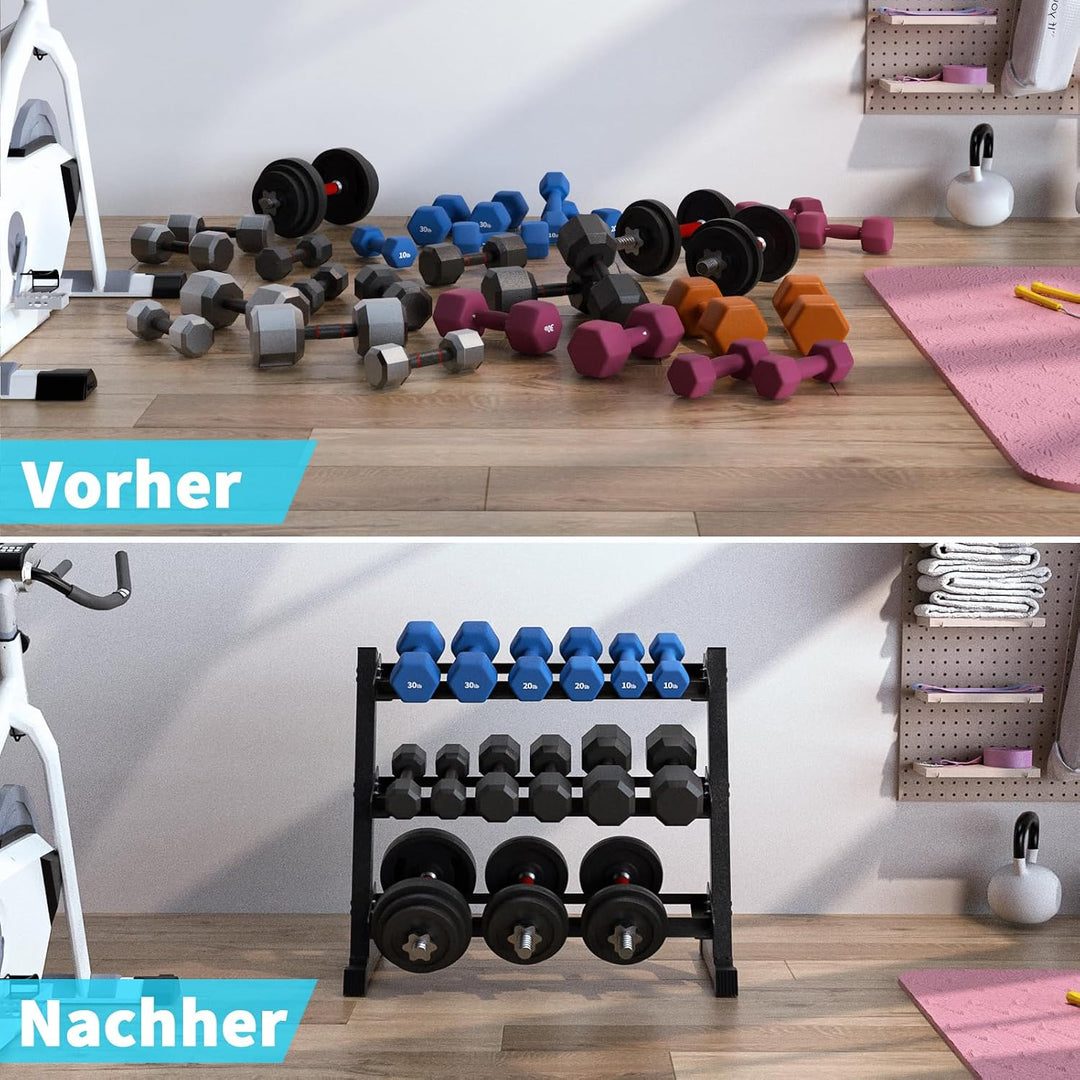 KHAMAL Hantelständer - 3-stufiges Kurzhantelständer für Schwere Gewichte, Robuste Hantelablage für H
