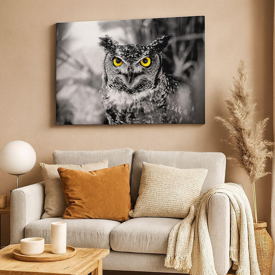 Bilder auf Leinwand 100x70cm Leinwandbild mit Rahmen Eule Vogel Natur Gross Wanddeko Bild Schlafzimm