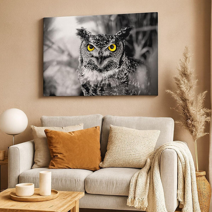 Bilder auf Leinwand 100x70cm Leinwandbild mit Rahmen Eule Vogel Natur Gross Wanddeko Bild Schlafzimm
