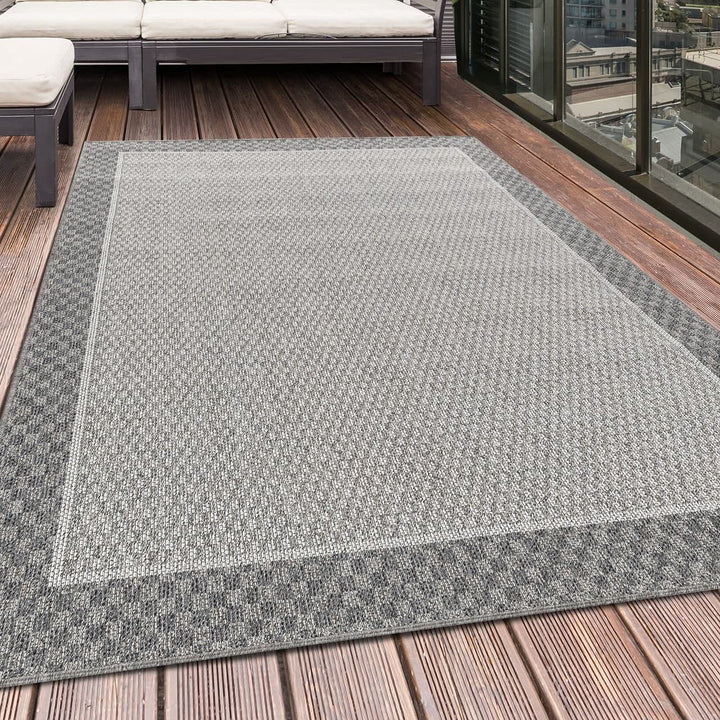 HomebyHome Outdoor Teppich Grau 60x100 cm für Küche, Terrasse, Balkon, Garten, Camping sowie Wohnzim