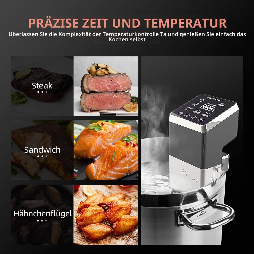 AnchorChef Sous Vide Maschine 1600W, IPX7 Wasserdicht, Kommerzieller Präzisionskocher, Schnelles Erh