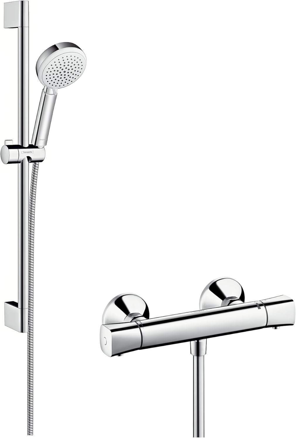 Hansgrohe 27030400 Crometta 100 Thermostatset 0,65m, 4 Strahlarten, Weiss/Chrom 0,65m Set, 0,65m Set
