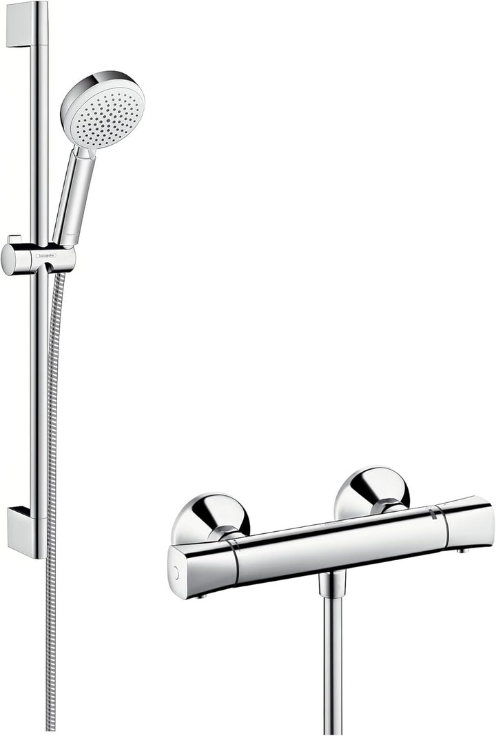 Hansgrohe 27030400 Crometta 100 Thermostatset 0,65m, 4 Strahlarten, Weiss/Chrom 0,65m Set, 0,65m Set
