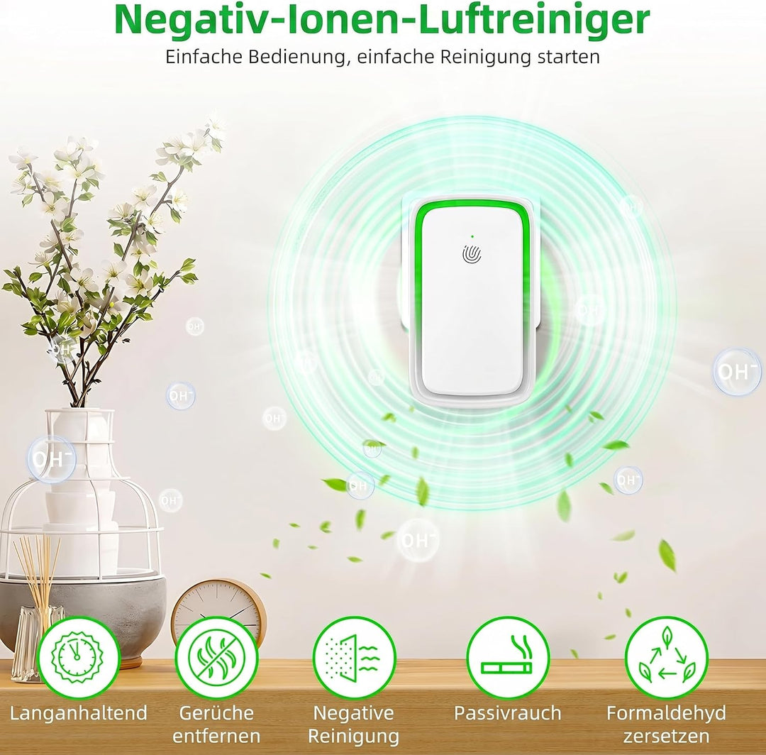 2er Set Luftreiniger für Steckdose – Filterlos mit Ionisator &amp; 3 Modi