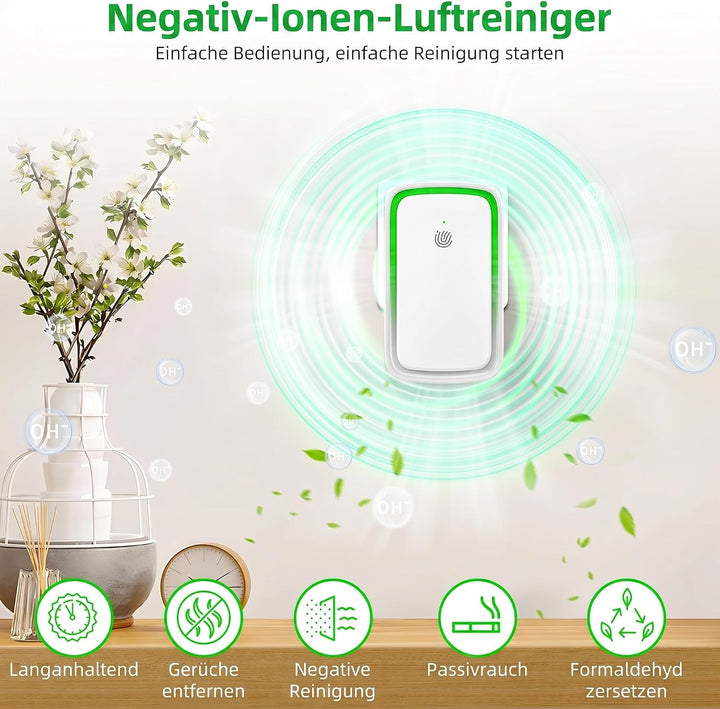 2er Set Luftreiniger für Steckdose – Filterlos mit Ionisator &amp; 3 Modi