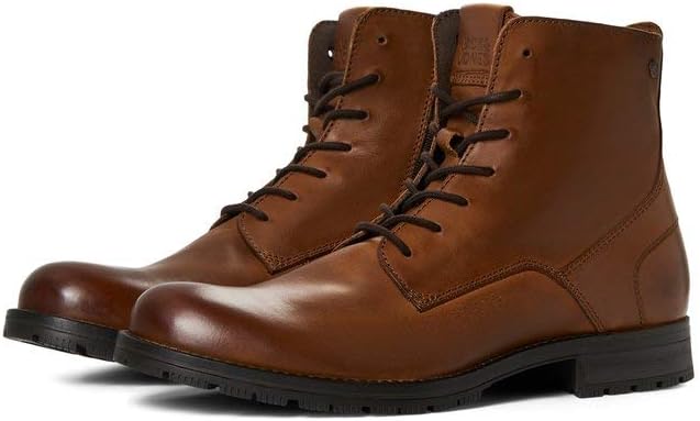 Jack and Jones Herren Leder Stiefel Elegante Stiefelette 43 EU Cognac, 43 EU Cognac
