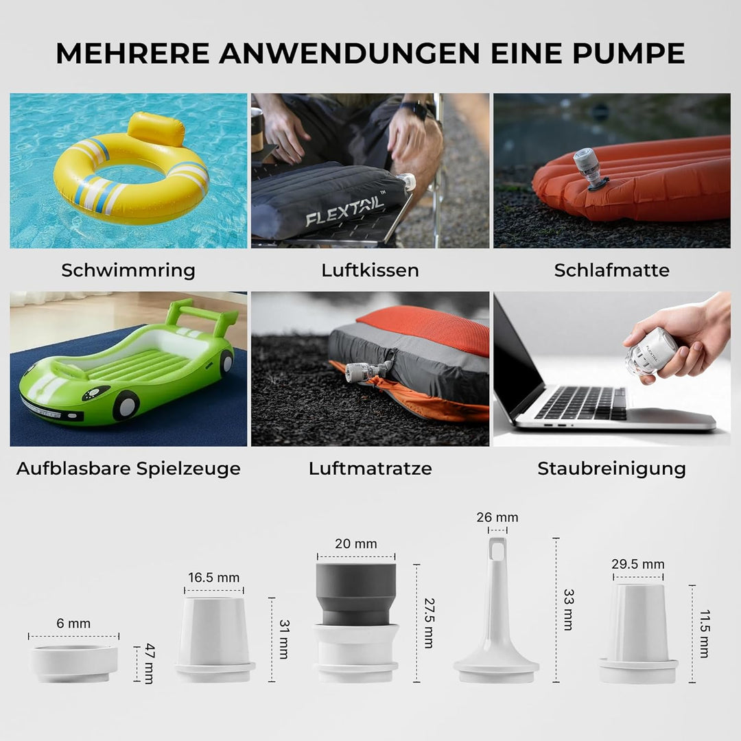 FLEXTAILGEAR Tragbare Elektrische Luftpumpe für Aufbläsartikel, Luftmatratzenpumpe mit 5 Lichtmodi,