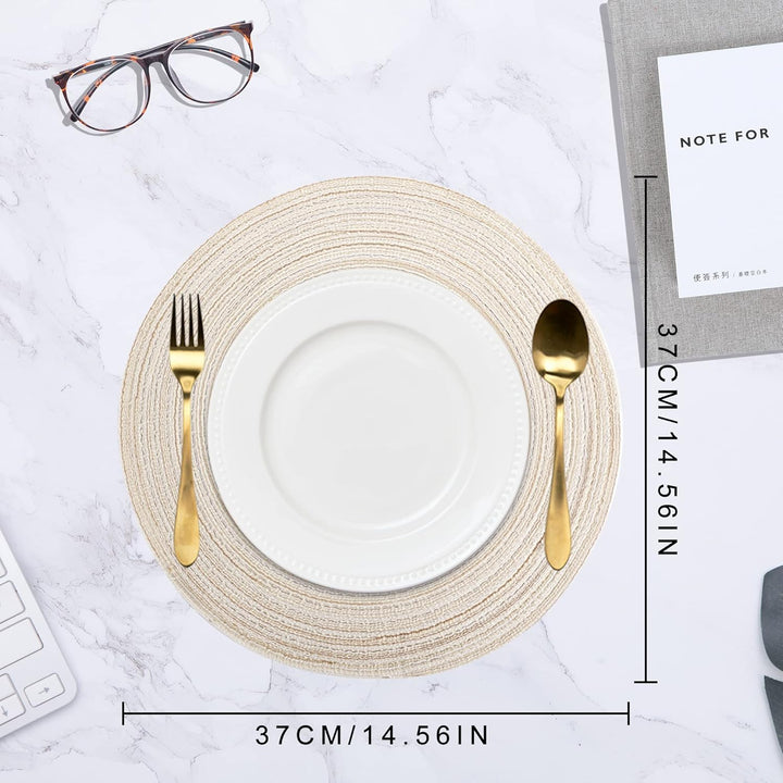 Tischset Rund Geflochten, Platzset Rund 6 stück, Baumwolle Tischsets Abwaschbar Hitzebeständige, 37