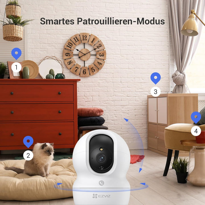 EZVIZ WLAN Indoor Überwachungskamera, 360º PTZ IP Kamera mit Farbnachtsicht, Personen-/Geräuscherken
