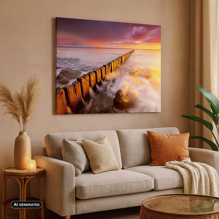 Bilder auf Leinwand Boot Landschaft Meer Ostsee Leinwandbild 70x50cm Wandbilder Dekoration Wohnzimme
