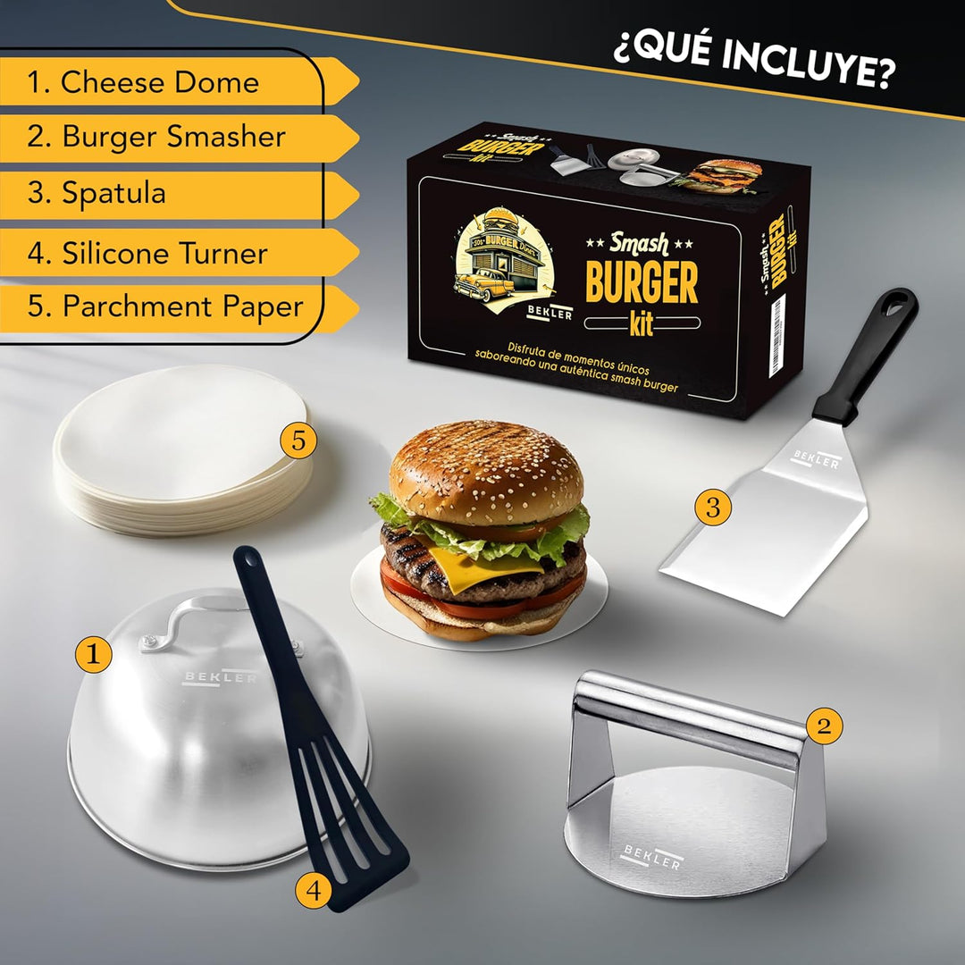 BEKLER Smash Burger Kit Hamburgerpresse, antihaftbeschichtet und robust, Hamburgerpresse, idealer Pf
