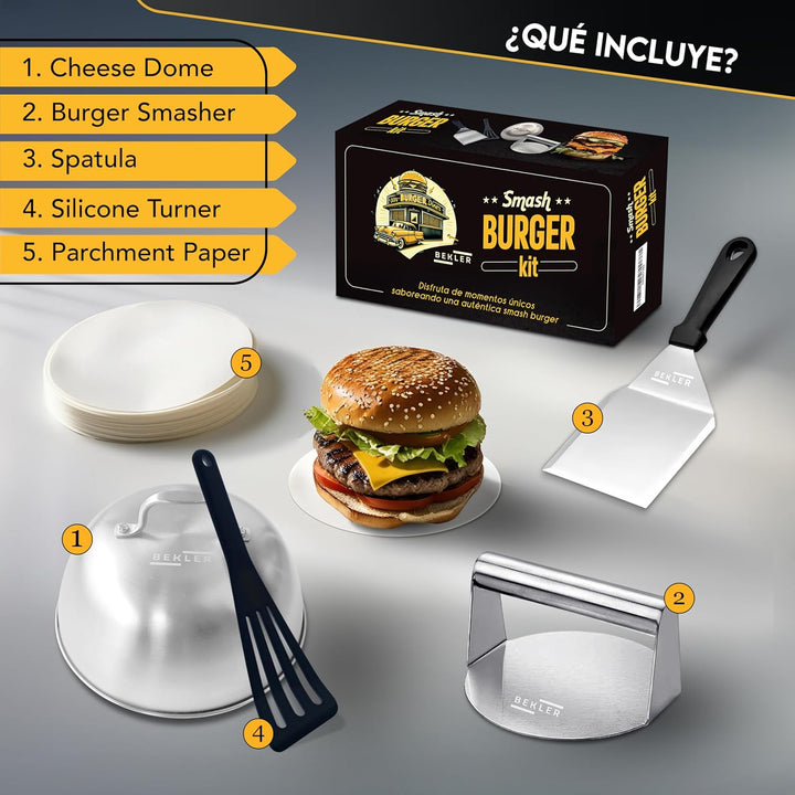 BEKLER Smash Burger Kit Hamburgerpresse, antihaftbeschichtet und robust, Hamburgerpresse, idealer Pf