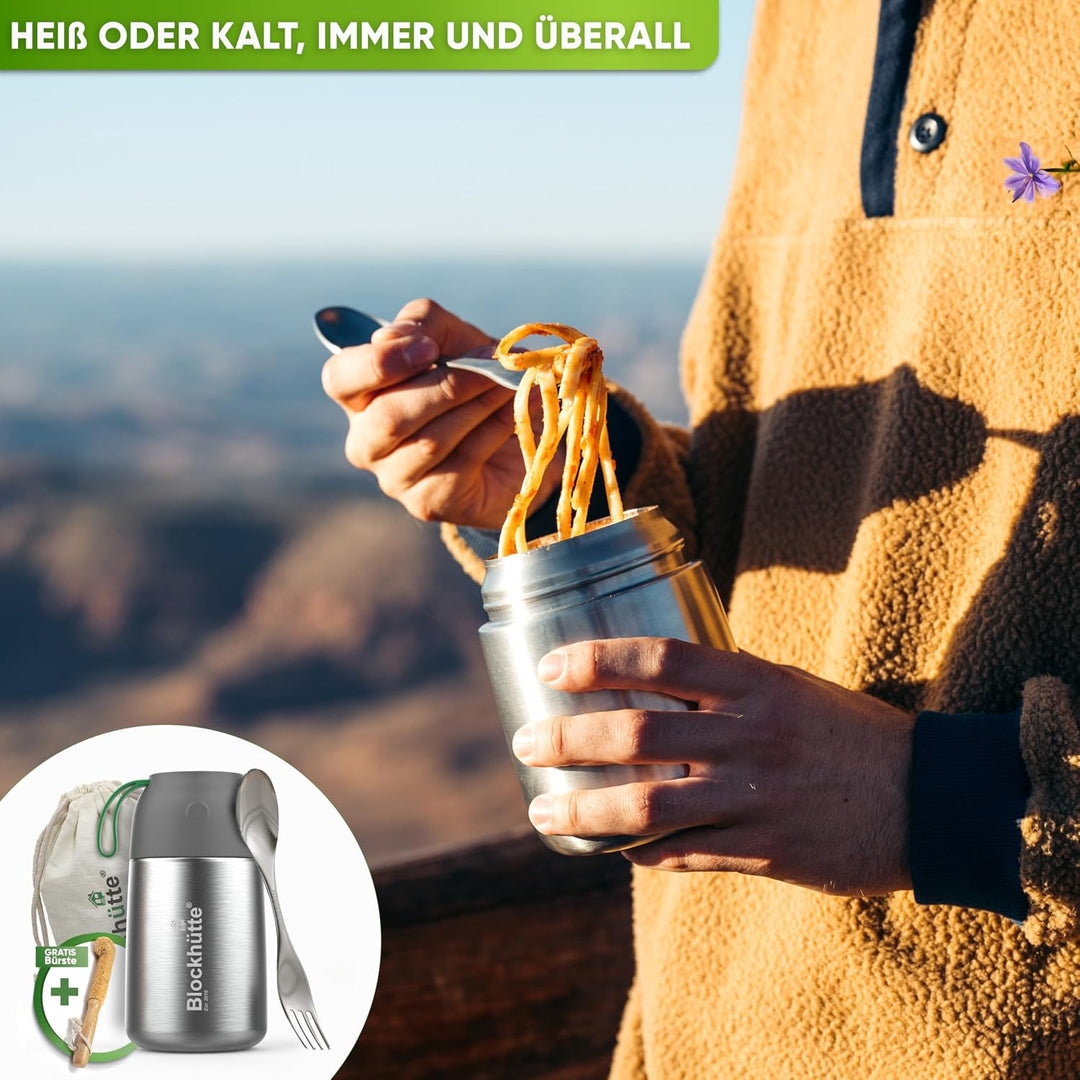 Blockhütte Edelstahl Thermobehälter I 1L l Essen warmhalten Behälter, auslaufsicher I Thermos Essens
