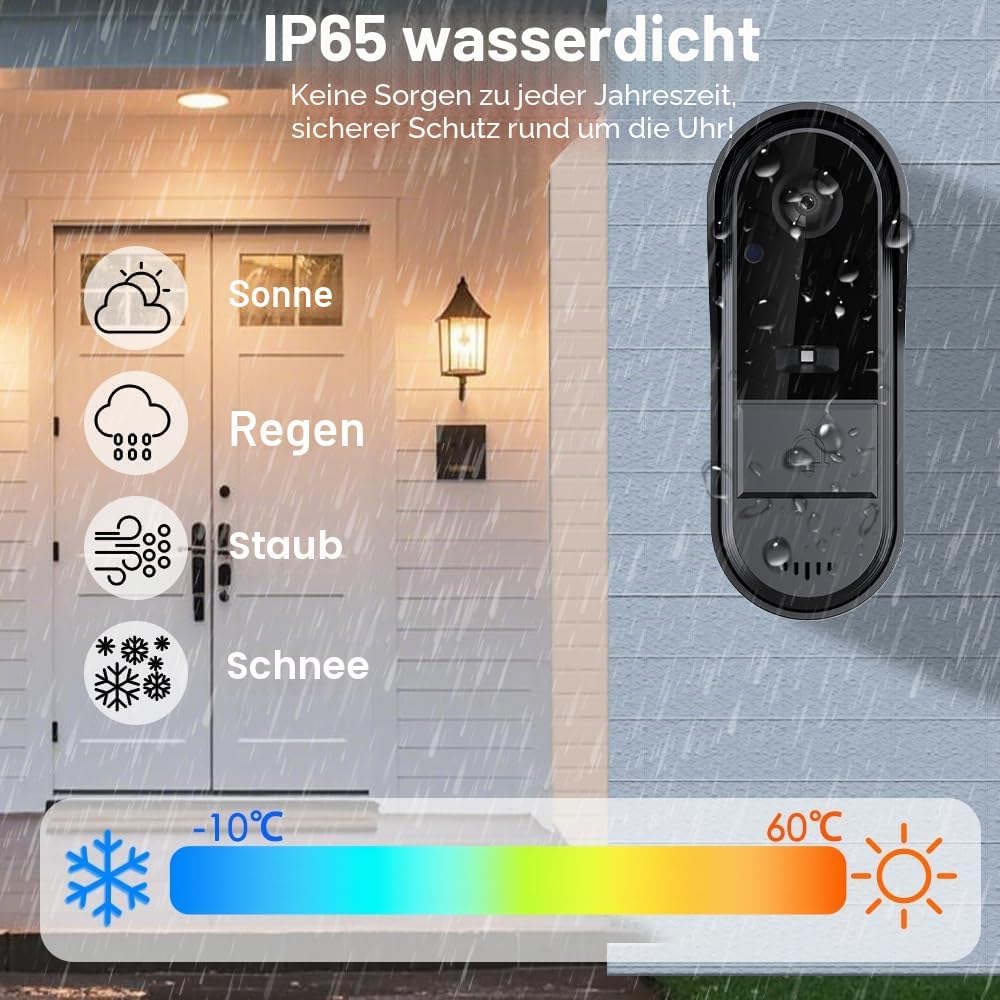 Drahtlose Videoklingel mit Kamera 1080P Funkklingel Aussen Wasserdicht Kabellos Türklingel mit 4,3 Z