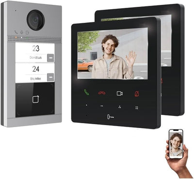 MATHFEL WLAN IP 2 Familienhaus Video Türsprechanlage, Unterputz-Türstation IP65, Full HD-Kamera 130°