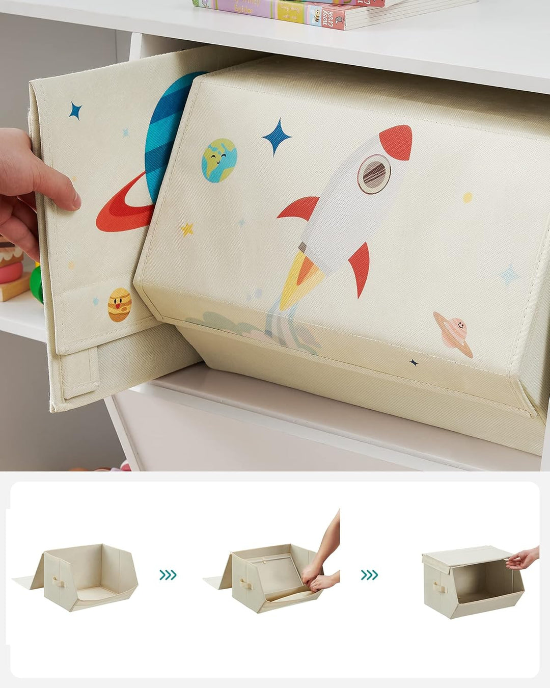 SONGMICS Aufbewahrungsbox Kinder, 3er Set, Faltboxen, Spielzeugkiste mit Deckel, 38 x 35 x 25 cm, fü