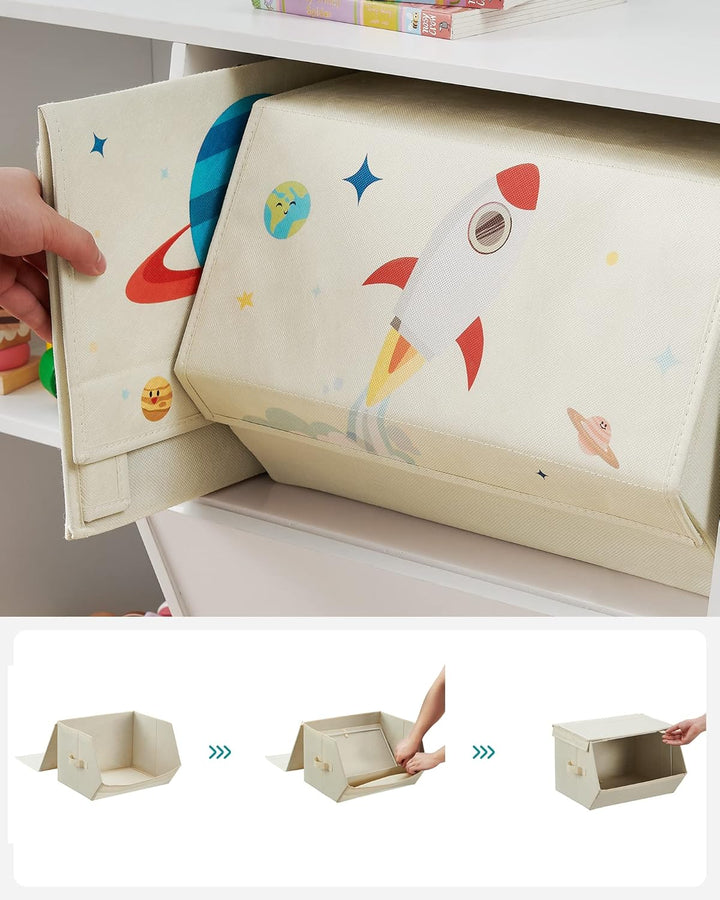 SONGMICS Aufbewahrungsbox Kinder, 3er Set, Faltboxen, Spielzeugkiste mit Deckel, 38 x 35 x 25 cm, fü