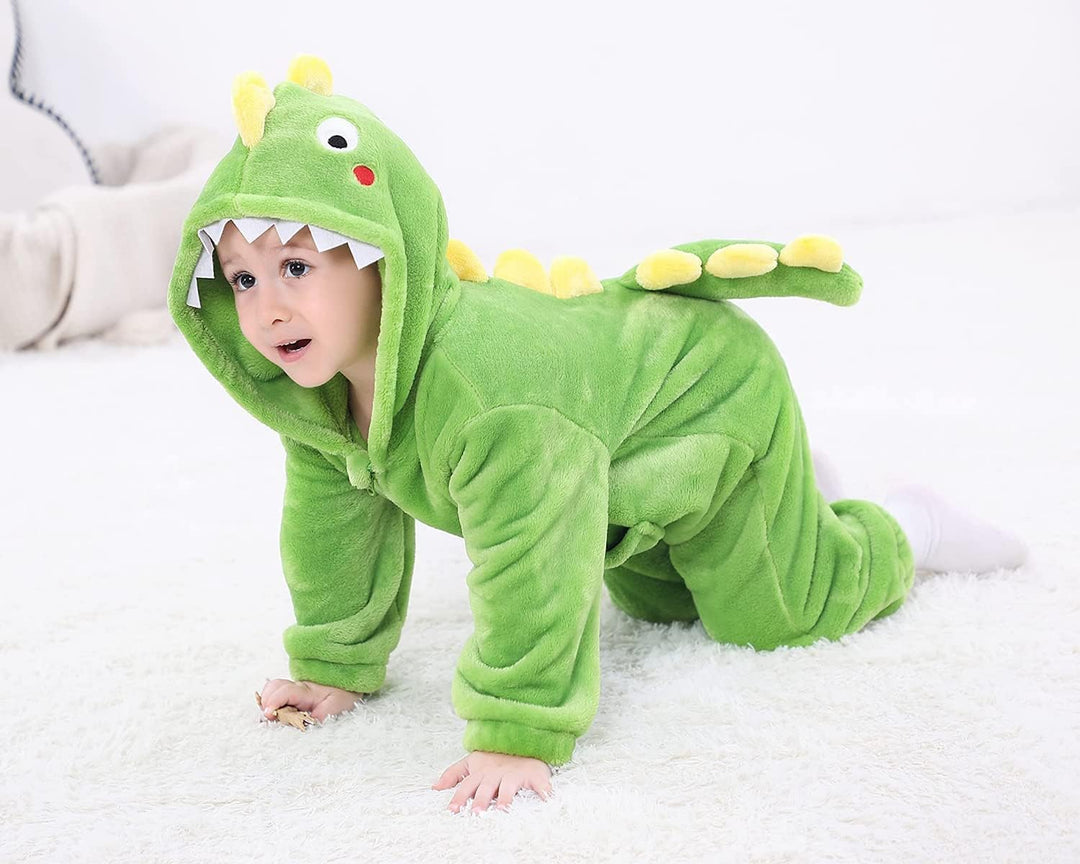 LOLANTA Kinder Dinosaurier Kostüm, Kinder Tier Flanell Strampler Overall, Dunkelgrün