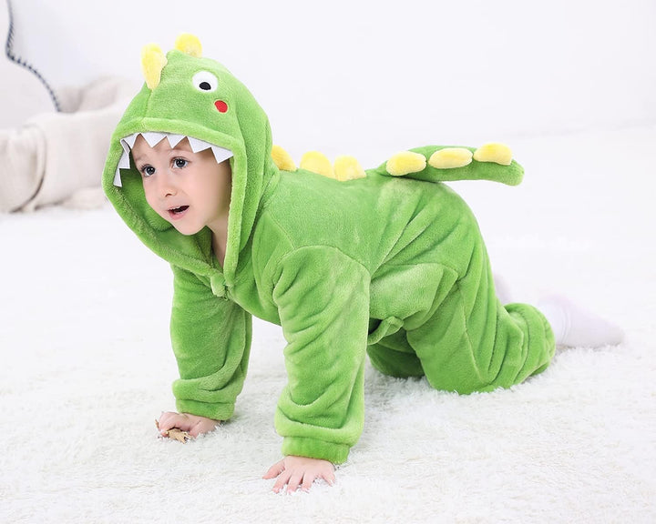 LOLANTA Kinder Dinosaurier Kostüm, Kinder Tier Flanell Strampler Overall 2-3 Jahre Dunkelgrün, 2-3 J