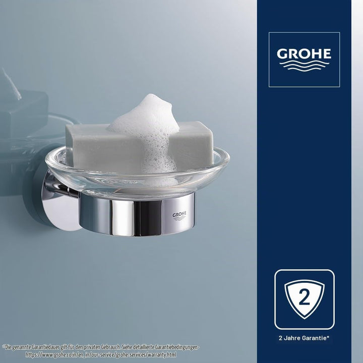 GROHE Essentials - Seifenschale (mit Halter, Material: Glas/Metall, verdeckte Befestigung, geeignet