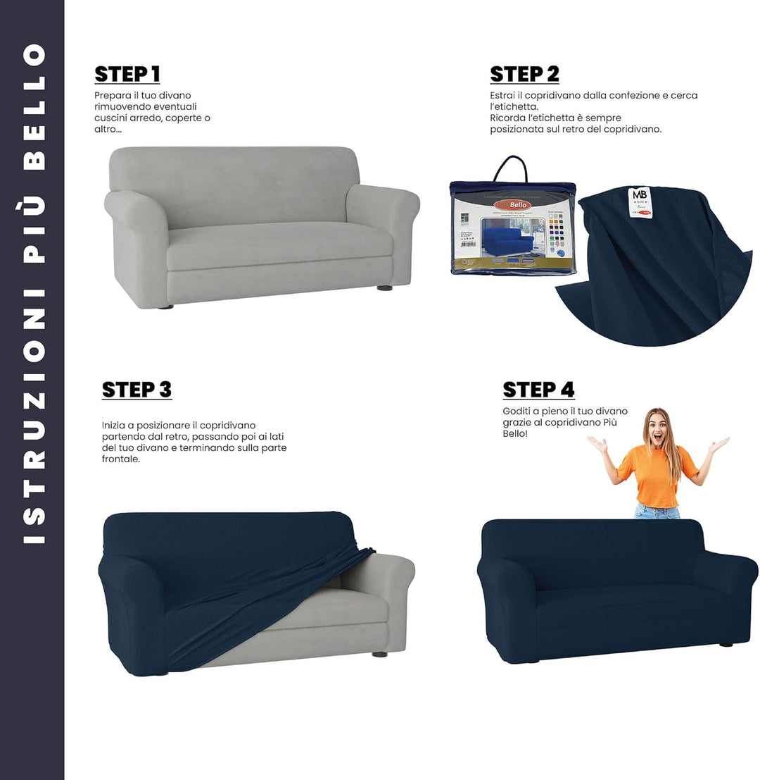 Italian Bed Linen Sofa-Schonbezug “Più Bello”, Dunkelblau, 4 PLÄTZE 4 PLÄTZE Dunkelblau, 4 PLÄTZE Du