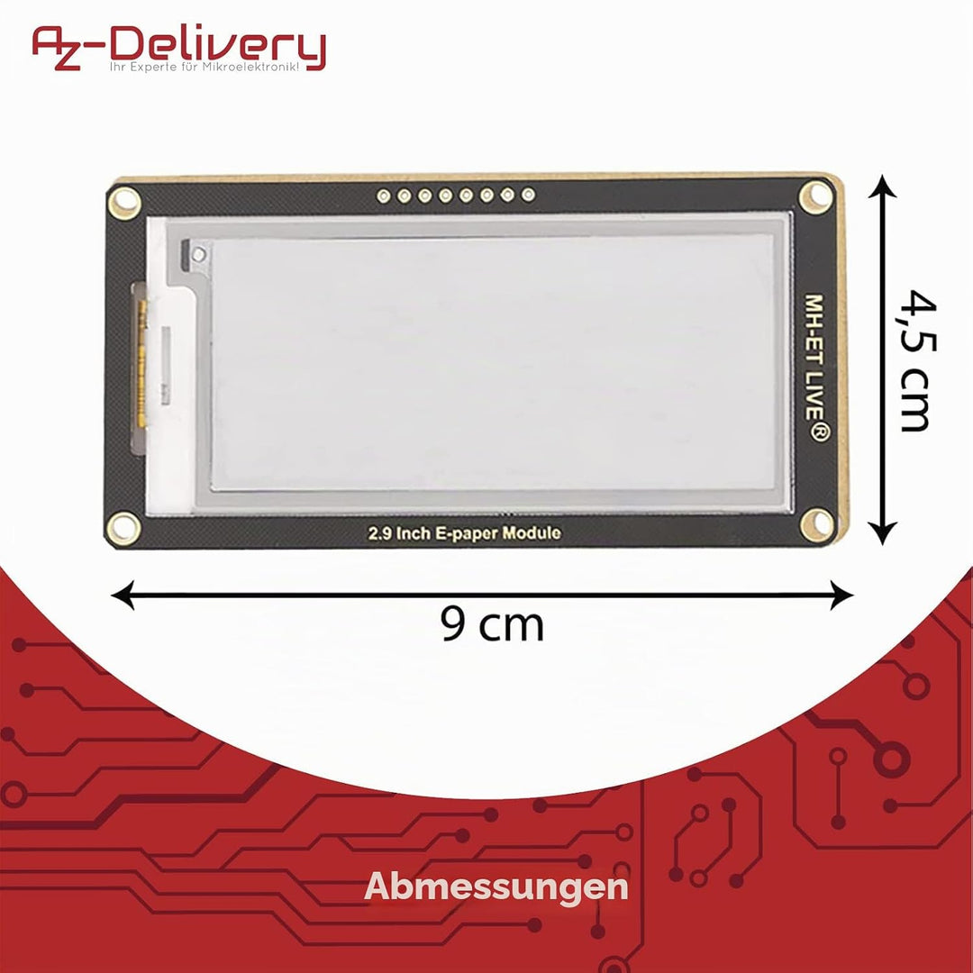 AZDelivery 5 x "2,9 Zoll ePaper Display Modul, 296x128 e-Ink Display Modul, geringer Stromverbrauch,