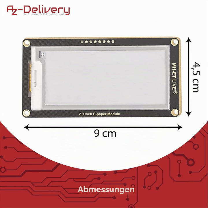 AZDelivery 5 x "2,9 Zoll ePaper Display Modul, 296x128 e-Ink Display Modul, geringer Stromverbrauch,