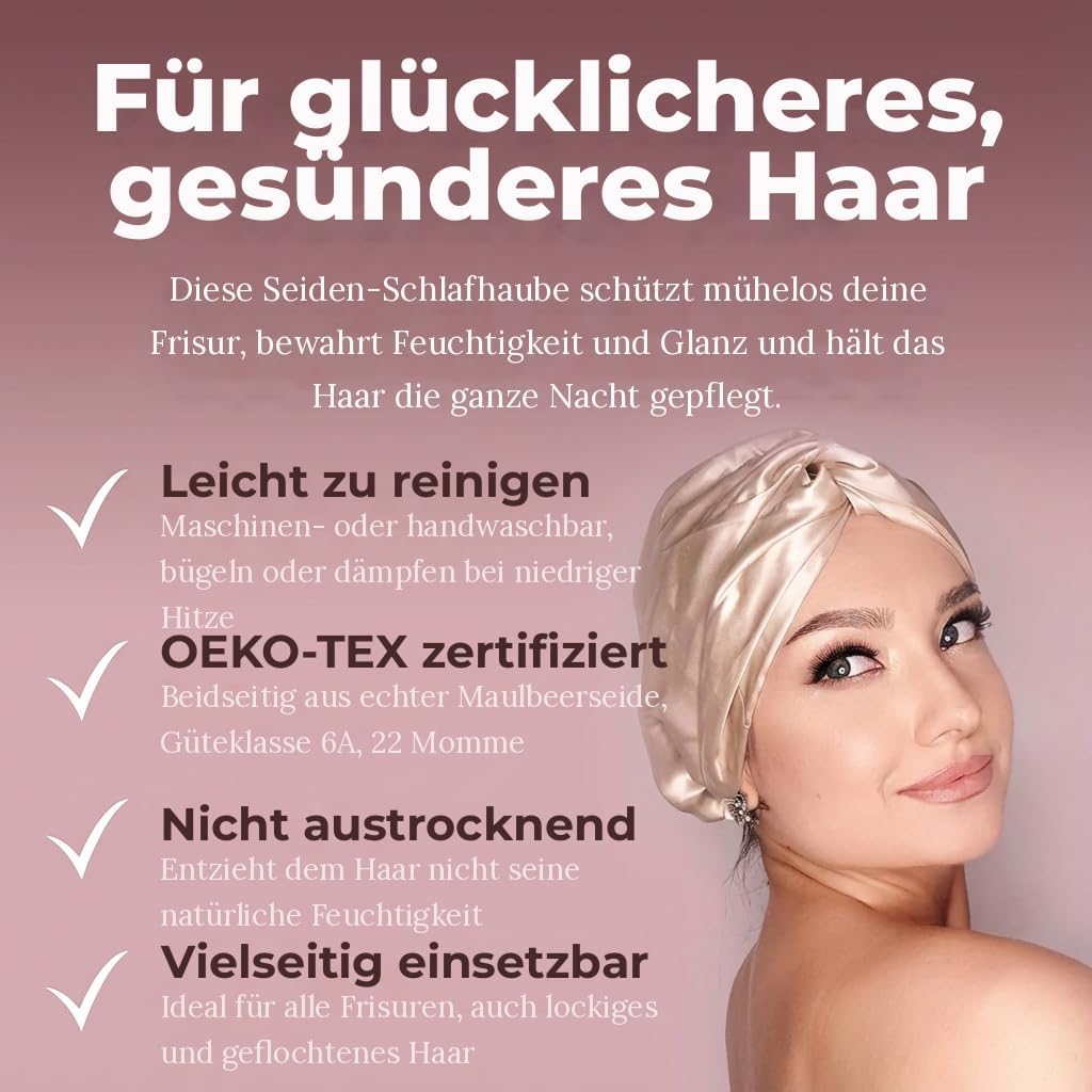 MATASSE Seidenhaube Zum Schlafen Aus 22 Momme Maulbeerseide, Verstellbares Bonnet Seide Für Damen, D