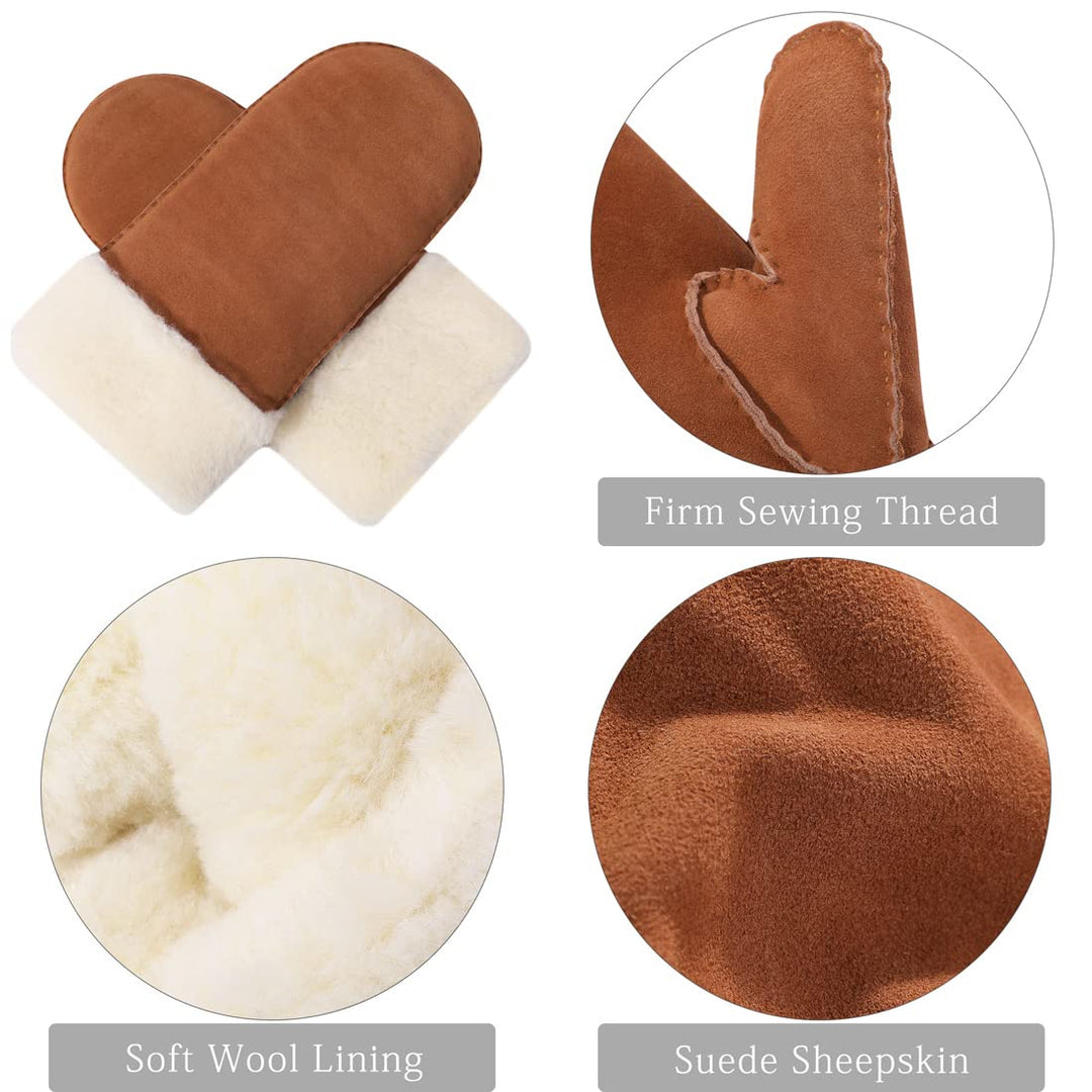 Harssidanzar Damen Fäustlinge,Winter Schaffell Lammfell beheizte warme pelzige Stulpenhandschuhe Led