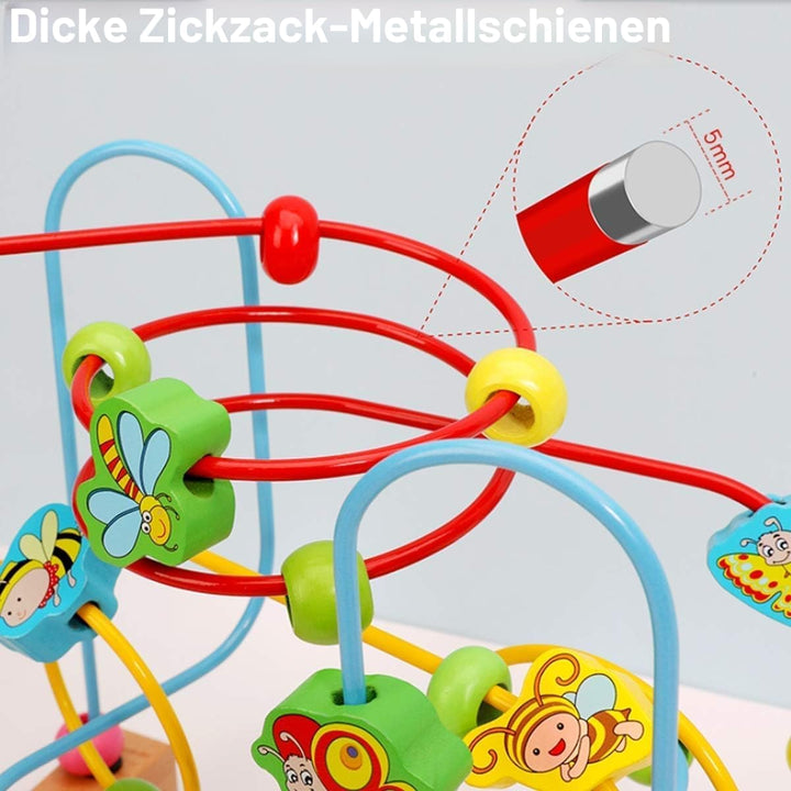 Jacootoys Motorikschleife aus Holz Tier Holzspielzeug mit DREI verschiedenen Schleifen Roller Coaste