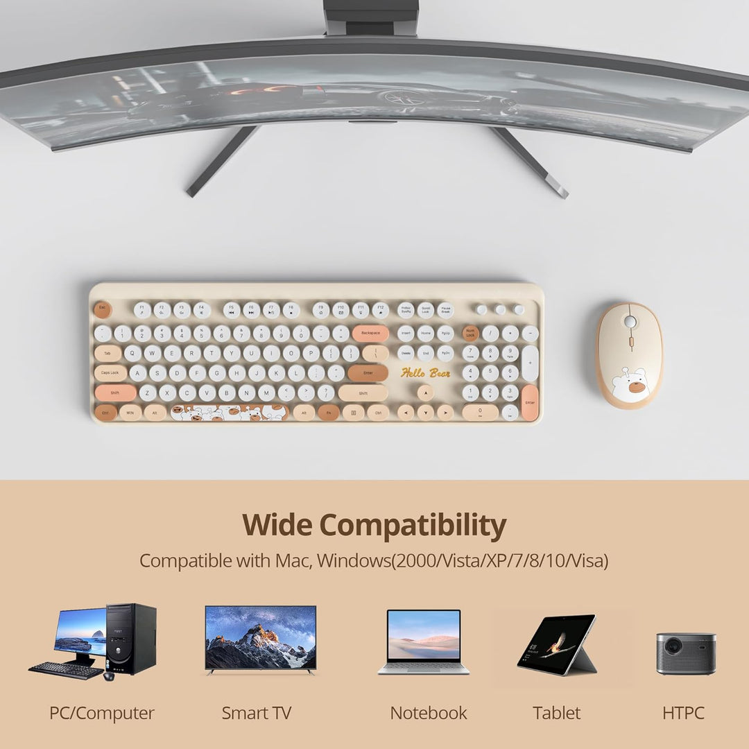 Retro Kabellose Tastatur und Maus, Amerikanisch QWERTY，104 Schreibmaschinentastatur in Voller Grösse