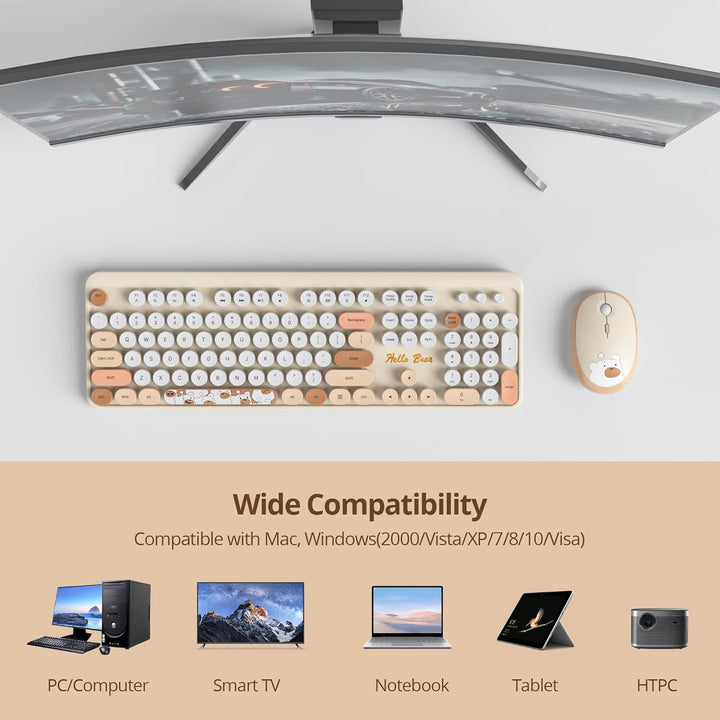 Retro Kabellose Tastatur und Maus, Amerikanisch QWERTY，104 Schreibmaschinentastatur in Voller Grösse