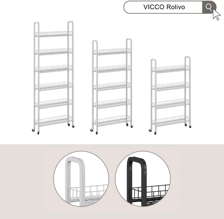 Vicco Rollregal Rolivo, Weiss, 58 x 15 cm mit 4 Fächern, auf Rollen flexibel positionierbar für schm