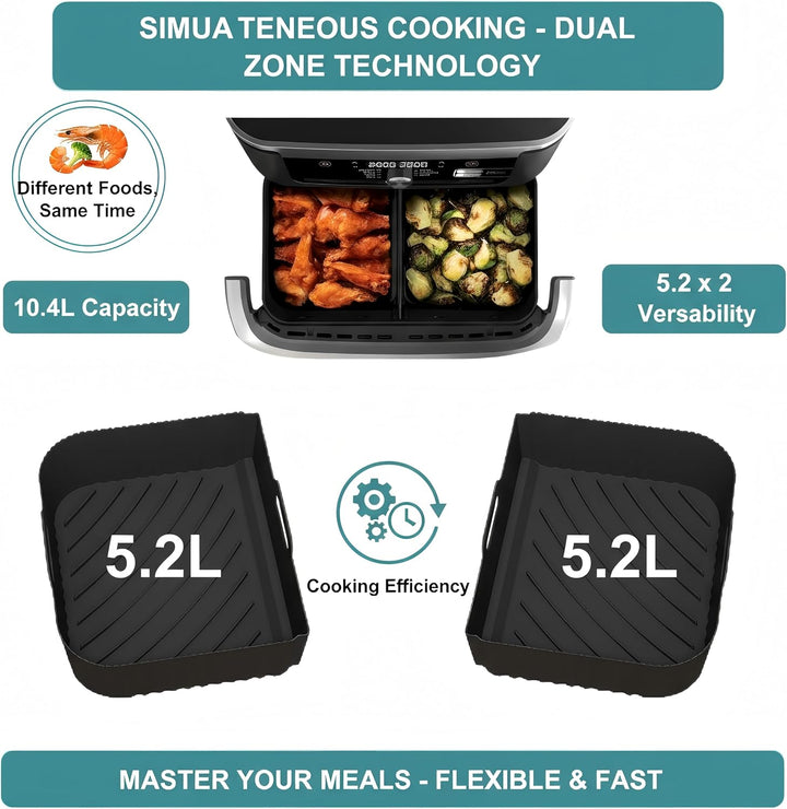 Szyeequoo Airfryer Silikonform Set für Ninja Foodi FlexDrawer AF500EU/AF500EUCP 10,4L, 1×10,4L + 2×5