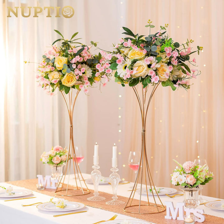 Nuptio 2 Stück Metallblume Trompete Vase 66cm Hoch Goldvase, Hochzeit Mittelstücke für Tische, Künst