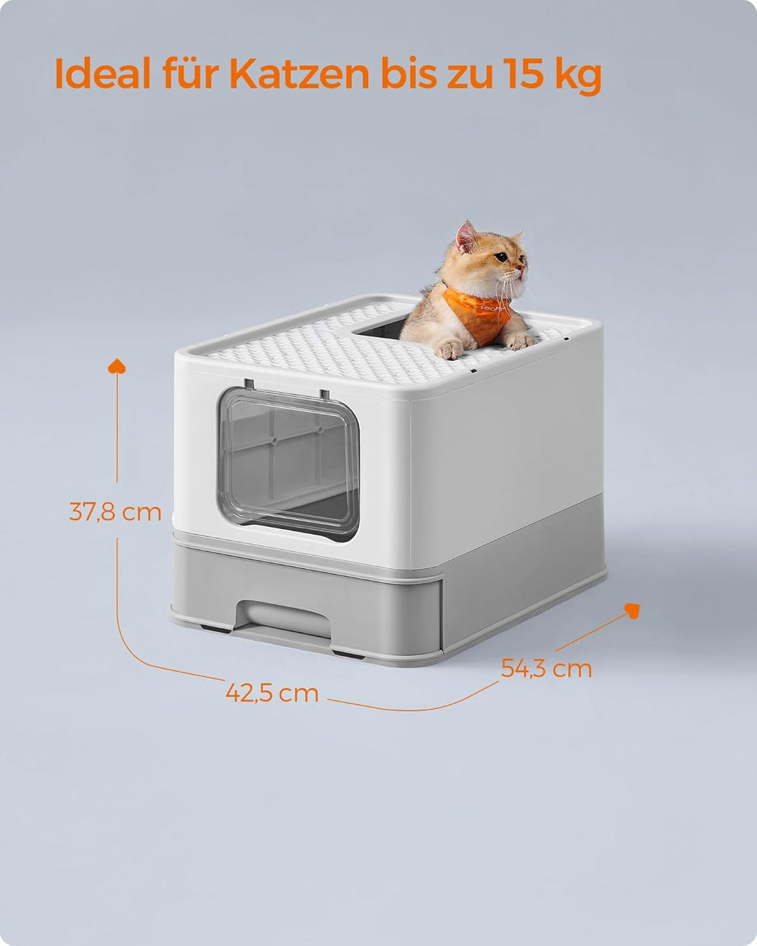 Feandrea Katzenklo, Katzentoilette, mit Deckel, ausziehbares Tablett, Schaufel, Bürste, für Katzen b