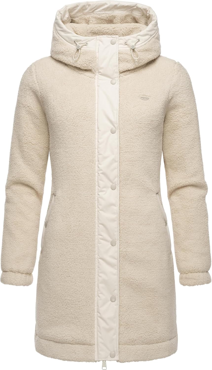 Ragwear Damen Fleecejacke Kurze Teddyfleece-Jacke warm mit Kapuze Cousy XS-6XL 5XL Beige, 5XL Beige