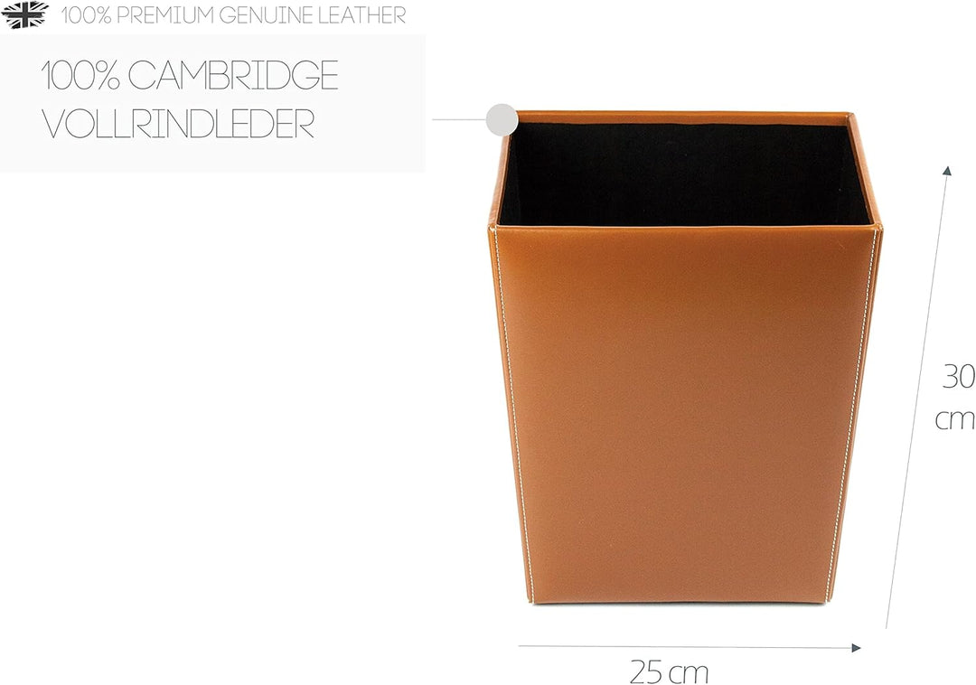 DELMON VARONE - Papierkorb aus Cambridge Top Grain Leder braun, Papiermülleimer für Büro, Schreibtis