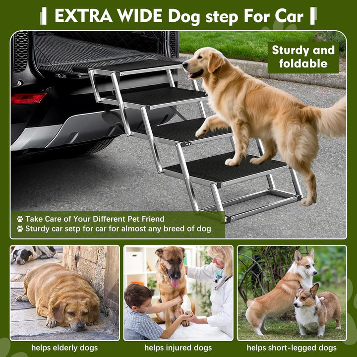 Hundetreppe Für Grosse Hunde, Extra Breit 4 Stufen Hunderampe Klappbar, Leichte Und rutschfeste Hund